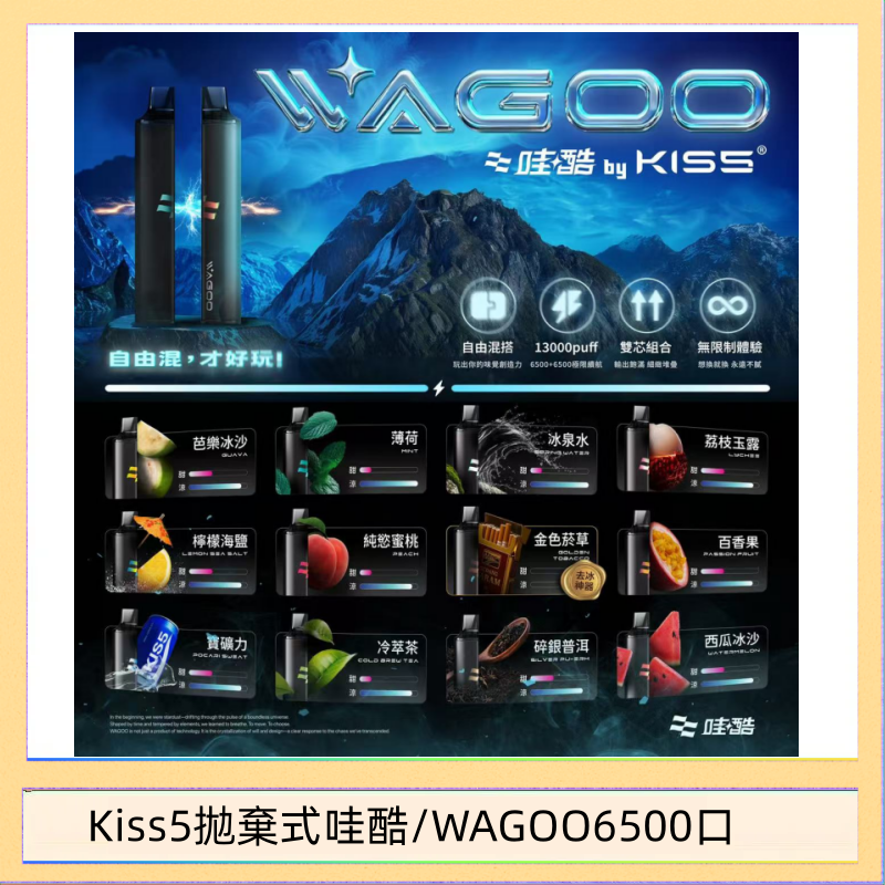 Kis5 6500 WAGOO哇酷Kiss5 6500口拋棄式 | 自由混搭雙口味 | 雙芯組合
